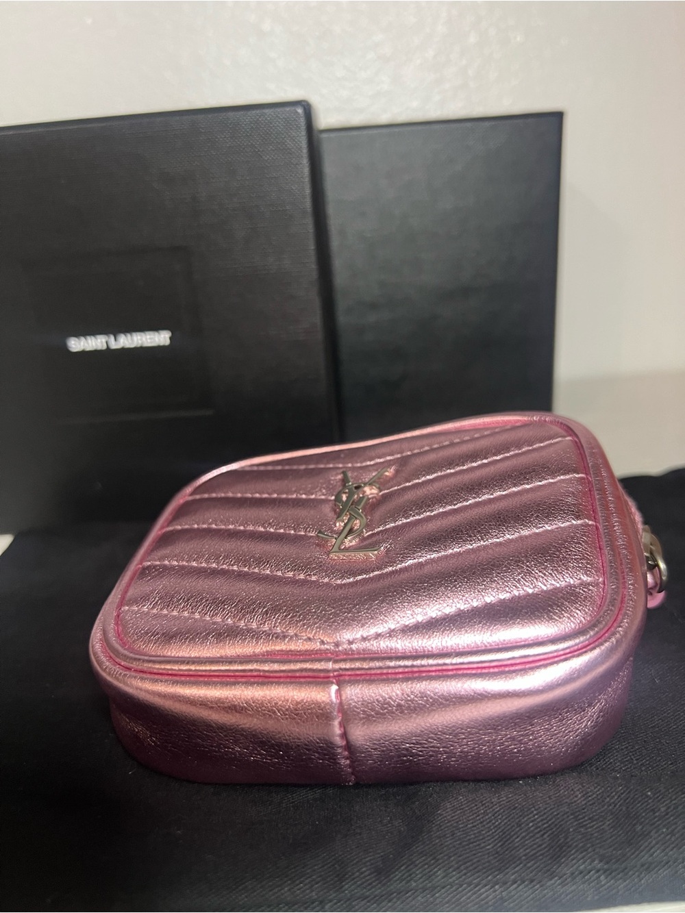 Saint Laurent Metallic Pink Quilted Lou Camera Bag with Tassel - Picture 8 of 16